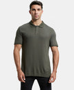 Tencel Micro Modal and Cotton Blend Printed Half Sleeve Polo T-Shirt - Deep Olive-1