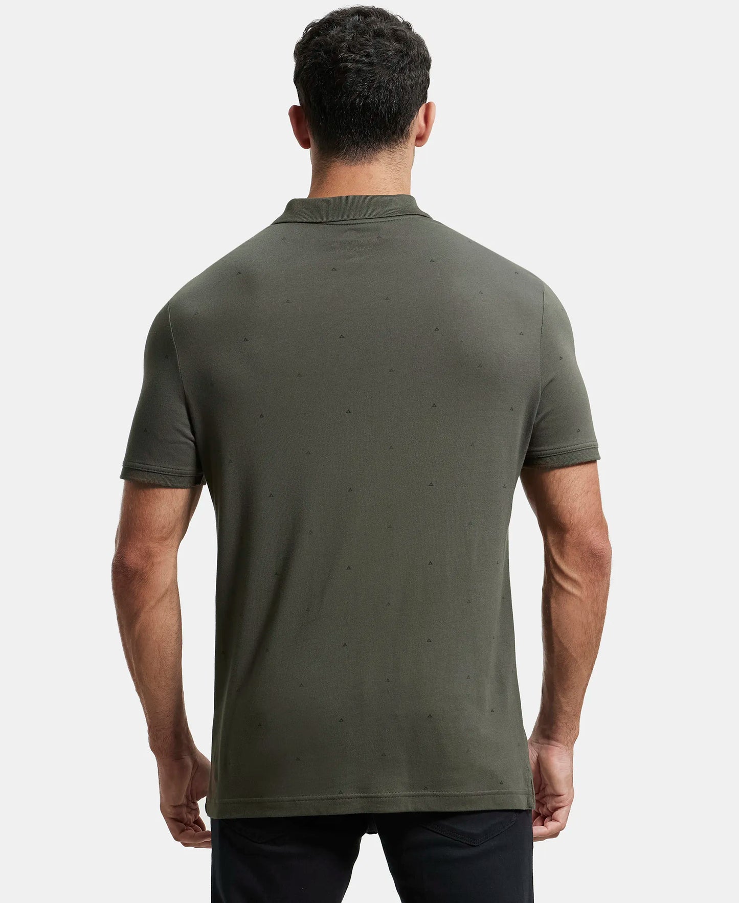Tencel Micro Modal and Cotton Blend Printed Half Sleeve Polo T-Shirt - Deep Olive-3