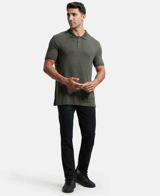 Tencel Micro Modal and Cotton Blend Printed Half Sleeve Polo T-Shirt - Deep Olive-4