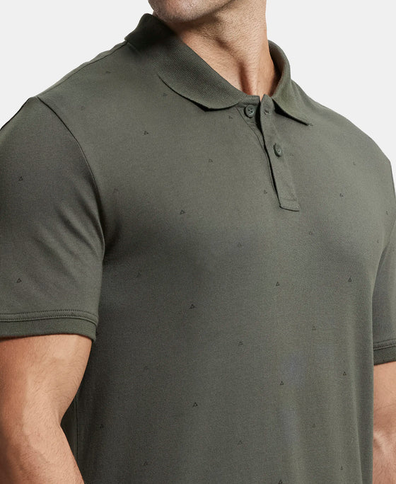 Tencel Micro Modal and Cotton Blend Printed Half Sleeve Polo T-Shirt - Deep Olive-7