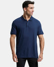 Tencel Micro Modal and Cotton Blend Printed Half Sleeve Polo T-Shirt - Navy-1