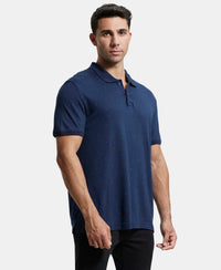 Tencel Micro Modal and Cotton Blend Printed Half Sleeve Polo T-Shirt - Navy-2