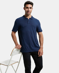 Tencel Micro Modal and Cotton Blend Printed Half Sleeve Polo T-Shirt - Navy-5