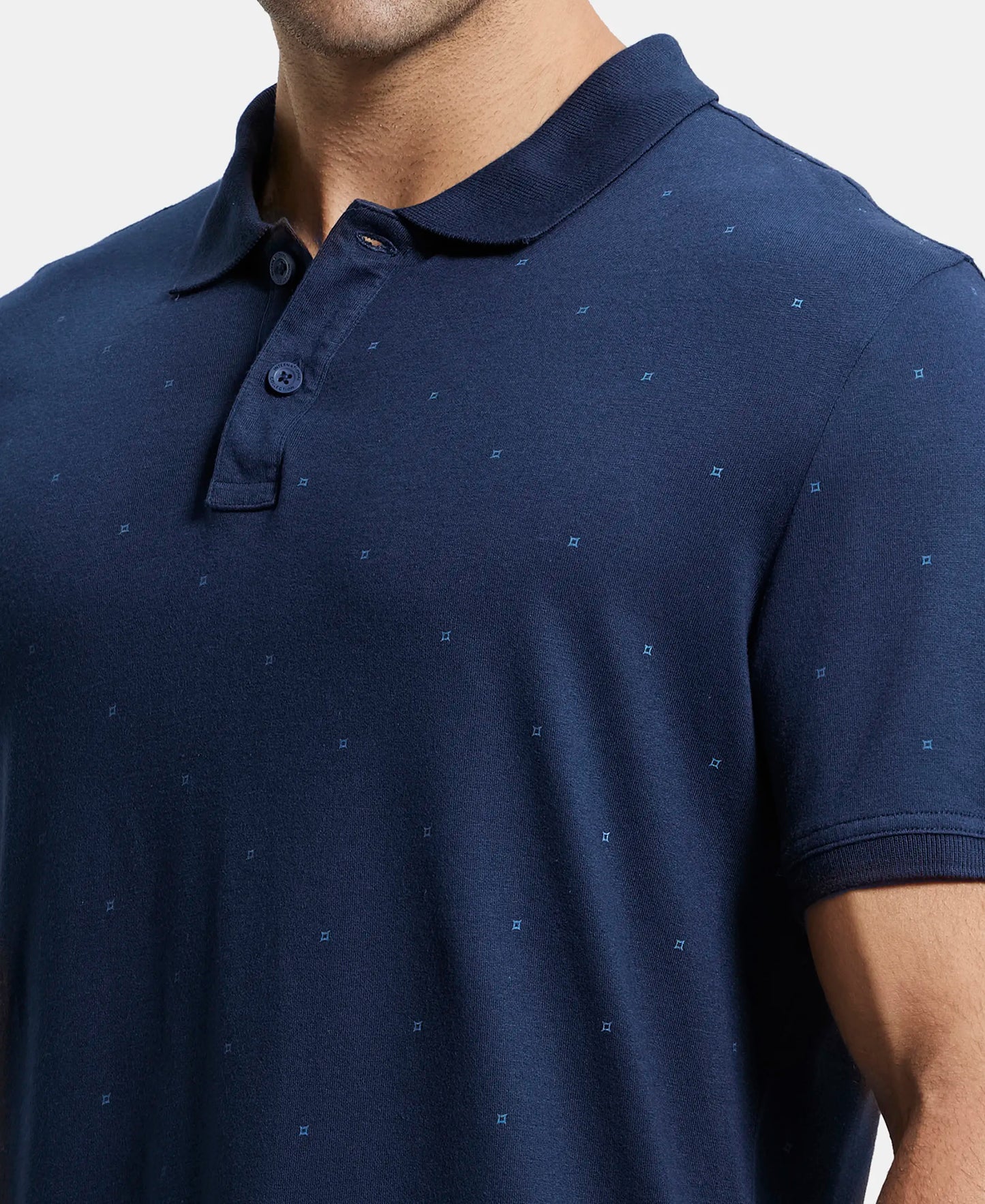 Tencel Micro Modal and Cotton Blend Printed Half Sleeve Polo T-Shirt - Navy-7