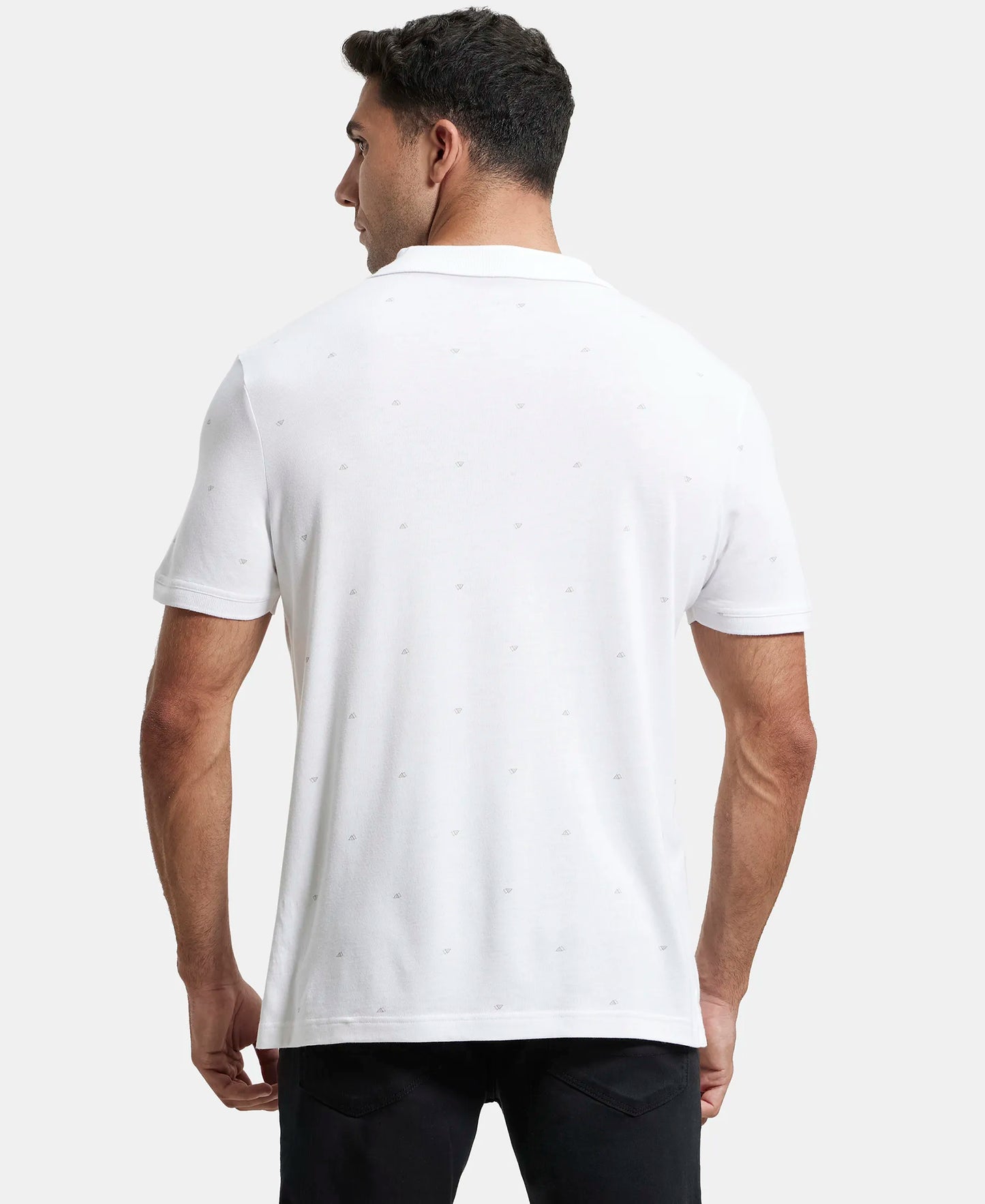 Tencel Micro Modal and Cotton Blend Printed Half Sleeve Polo T-Shirt - White-3