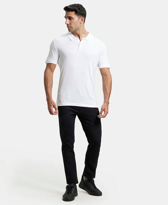 Tencel Micro Modal and Cotton Blend Printed Half Sleeve Polo T-Shirt - White-4