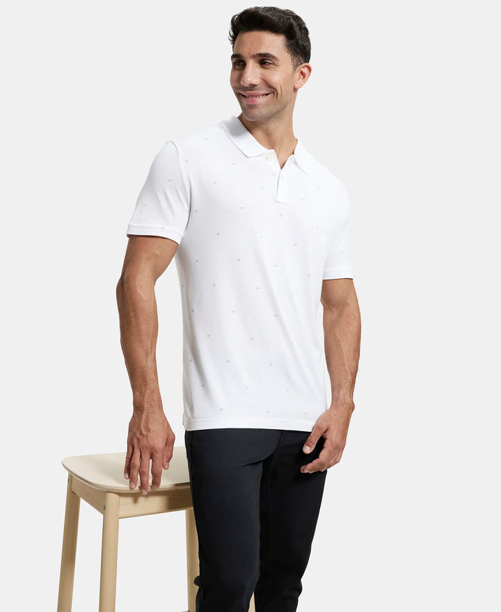 Tencel Micro Modal and Cotton Blend Printed Half Sleeve Polo T-Shirt - White-5