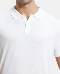 Tencel Micro Modal and Cotton Blend Printed Half Sleeve Polo T-Shirt - White-7