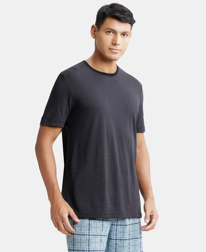 Tencel Micro Modal And Combed Cotton Blend Round Neck Half Sleeve T-Shirt - Black & Graphite-2