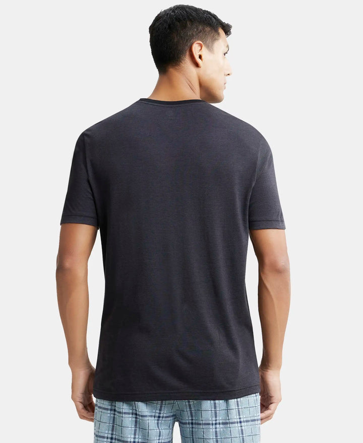 Tencel Micro Modal And Combed Cotton Blend Round Neck Half Sleeve T-Shirt - Black & Graphite-3
