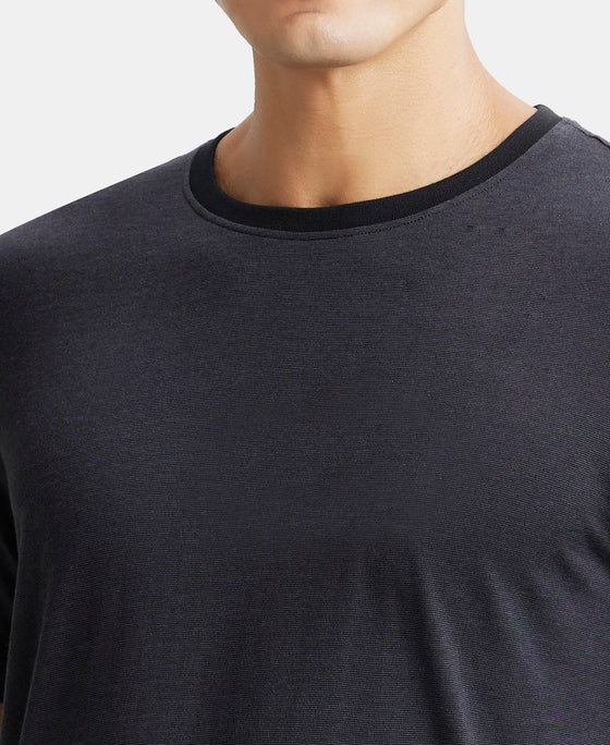 Tencel Micro Modal And Combed Cotton Blend Round Neck Half Sleeve T-Shirt - Black & Graphite-6