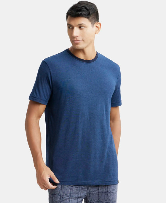 Tencel Micro Modal And Combed Cotton Blend Round Neck Half Sleeve T-Shirt - Navy & Ensign Blue-1