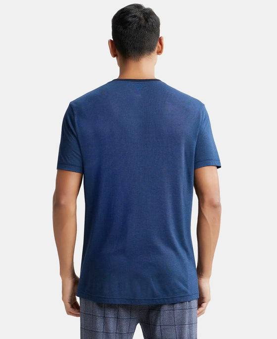 Tencel Micro Modal And Combed Cotton Blend Round Neck Half Sleeve T-Shirt - Navy & Ensign Blue-3