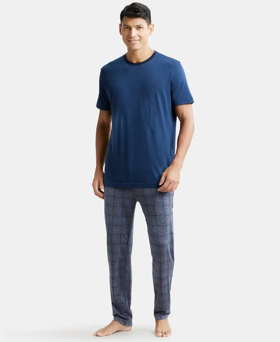 Tencel Micro Modal And Combed Cotton Blend Round Neck Half Sleeve T-Shirt - Navy & Ensign Blue-4