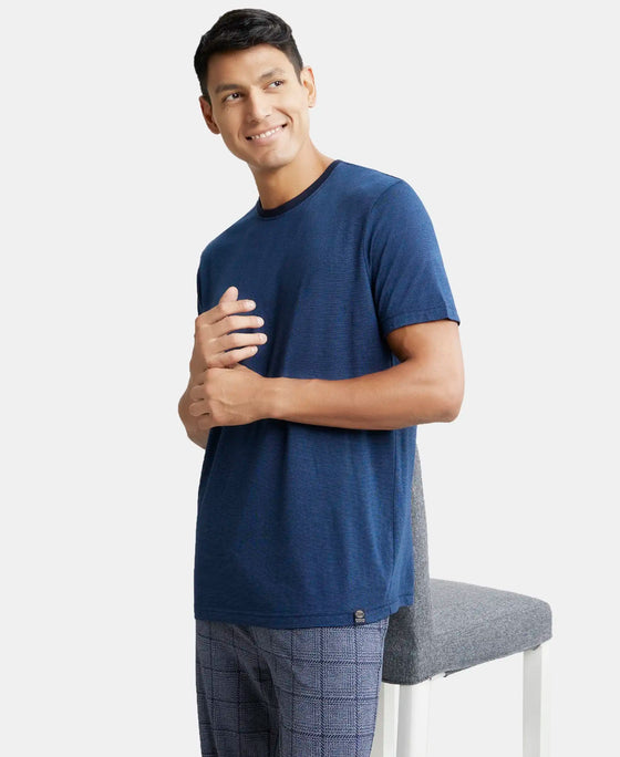 Tencel Micro Modal And Combed Cotton Blend Round Neck Half Sleeve T-Shirt - Navy & Ensign Blue-5