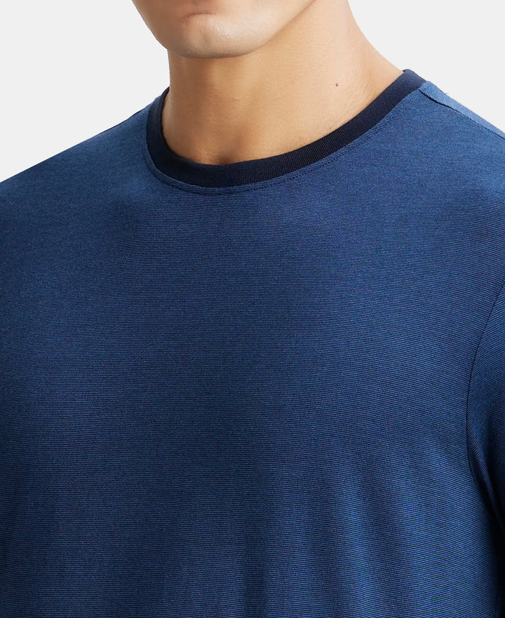 Tencel Micro Modal And Combed Cotton Blend Round Neck Half Sleeve T-Shirt - Navy & Ensign Blue-6