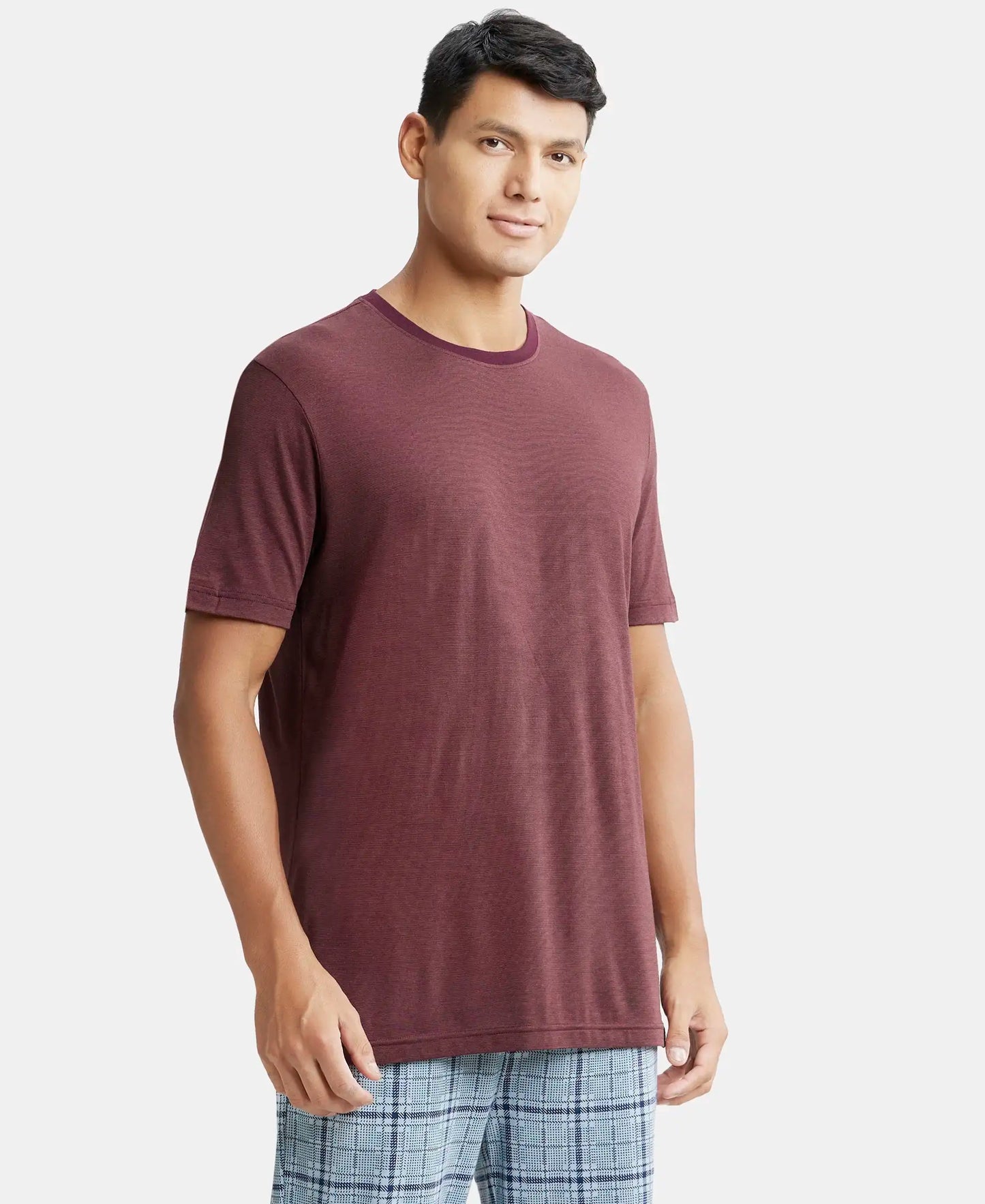 Tencel Micro Modal And Combed Cotton Blend Round Neck Half Sleeve T-Shirt - Wine tasting & Maroon-2
