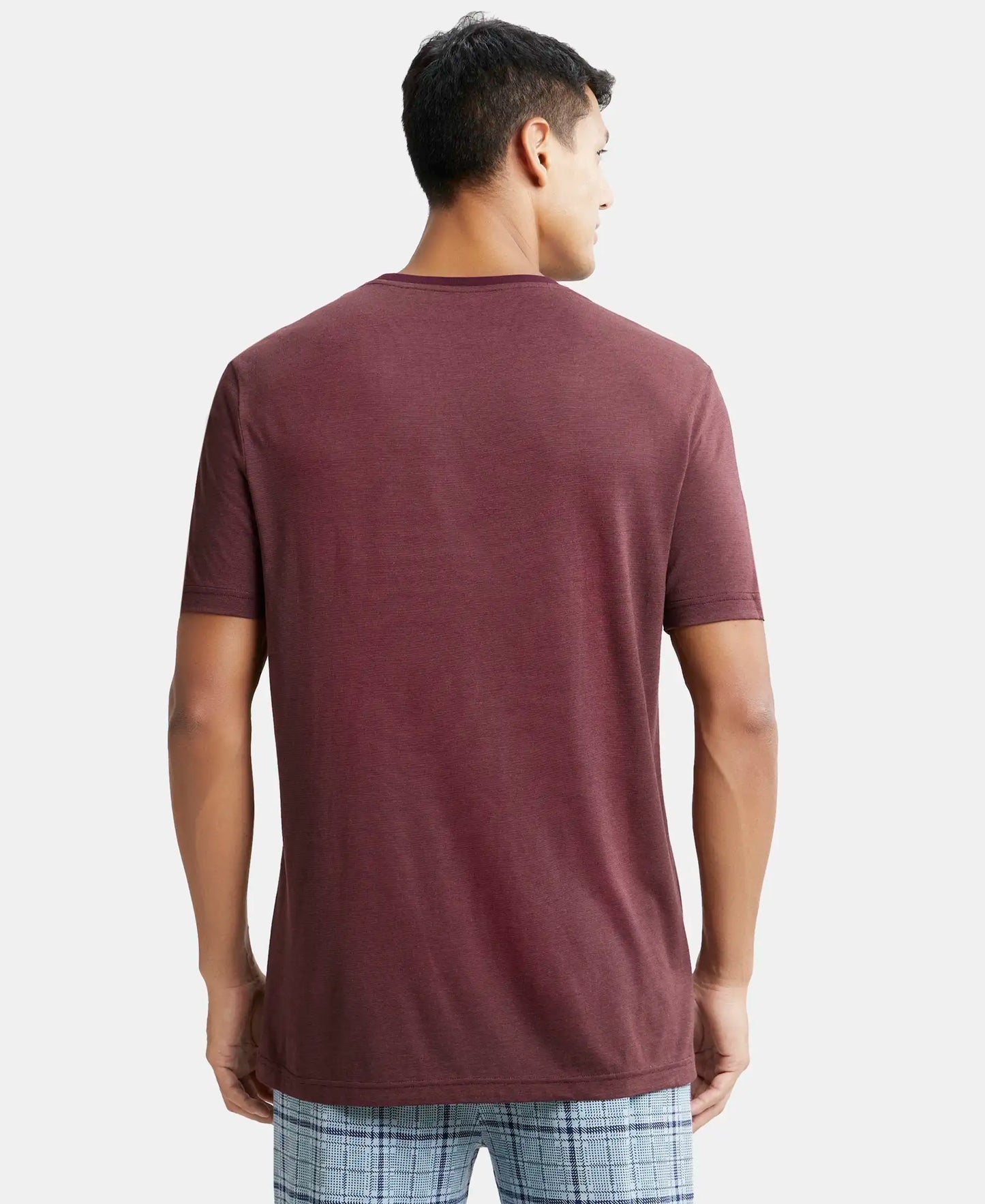 Tencel Micro Modal And Combed Cotton Blend Round Neck Half Sleeve T-Shirt - Wine tasting & Maroon-3