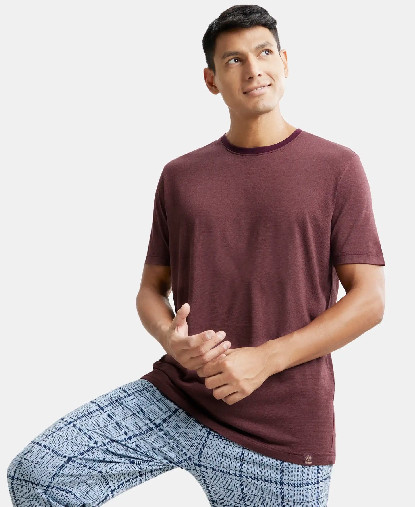 Tencel Micro Modal And Combed Cotton Blend Round Neck Half Sleeve T-Shirt - Wine tasting & Maroon-5