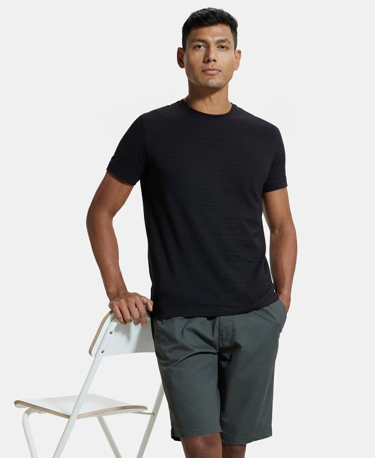 Super Combed Supima Cotton Round Neck Half Sleeve T-Shirt - Black-5