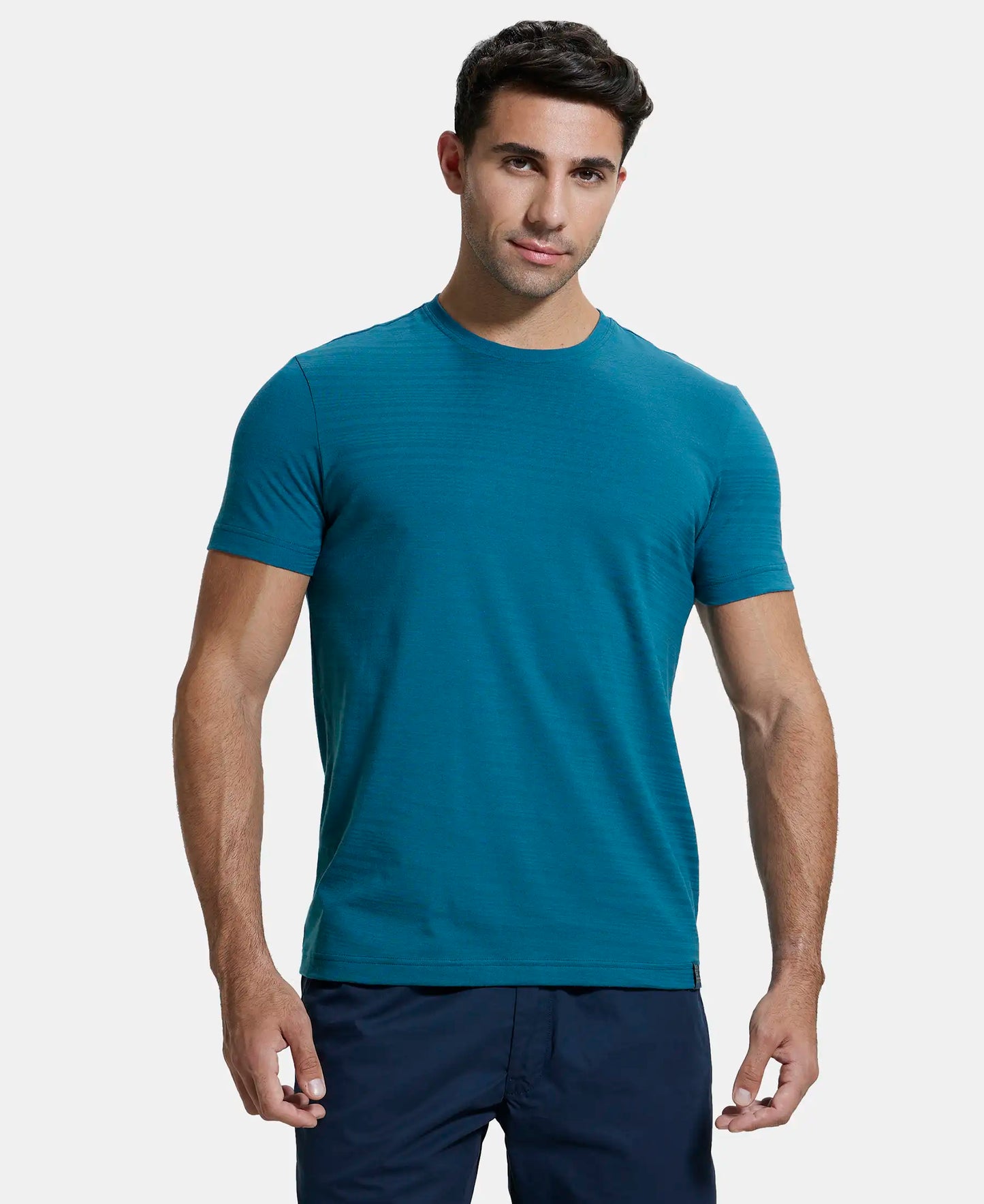 Super Combed Supima Cotton Round Neck Half Sleeve T-Shirt - Blue Coral-1