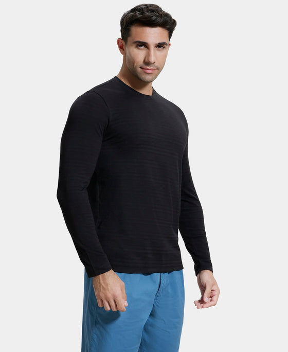 Super Combed Supima Cotton Solid Round Neck Full Sleeve T-Shirt - Black-2