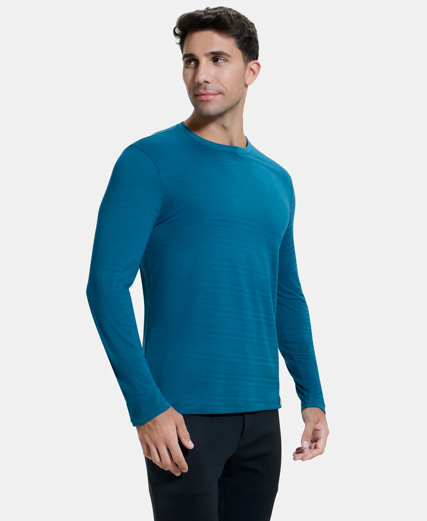 Super Combed Supima Cotton Solid Round Neck Full Sleeve T-Shirt - Blue Coral-2