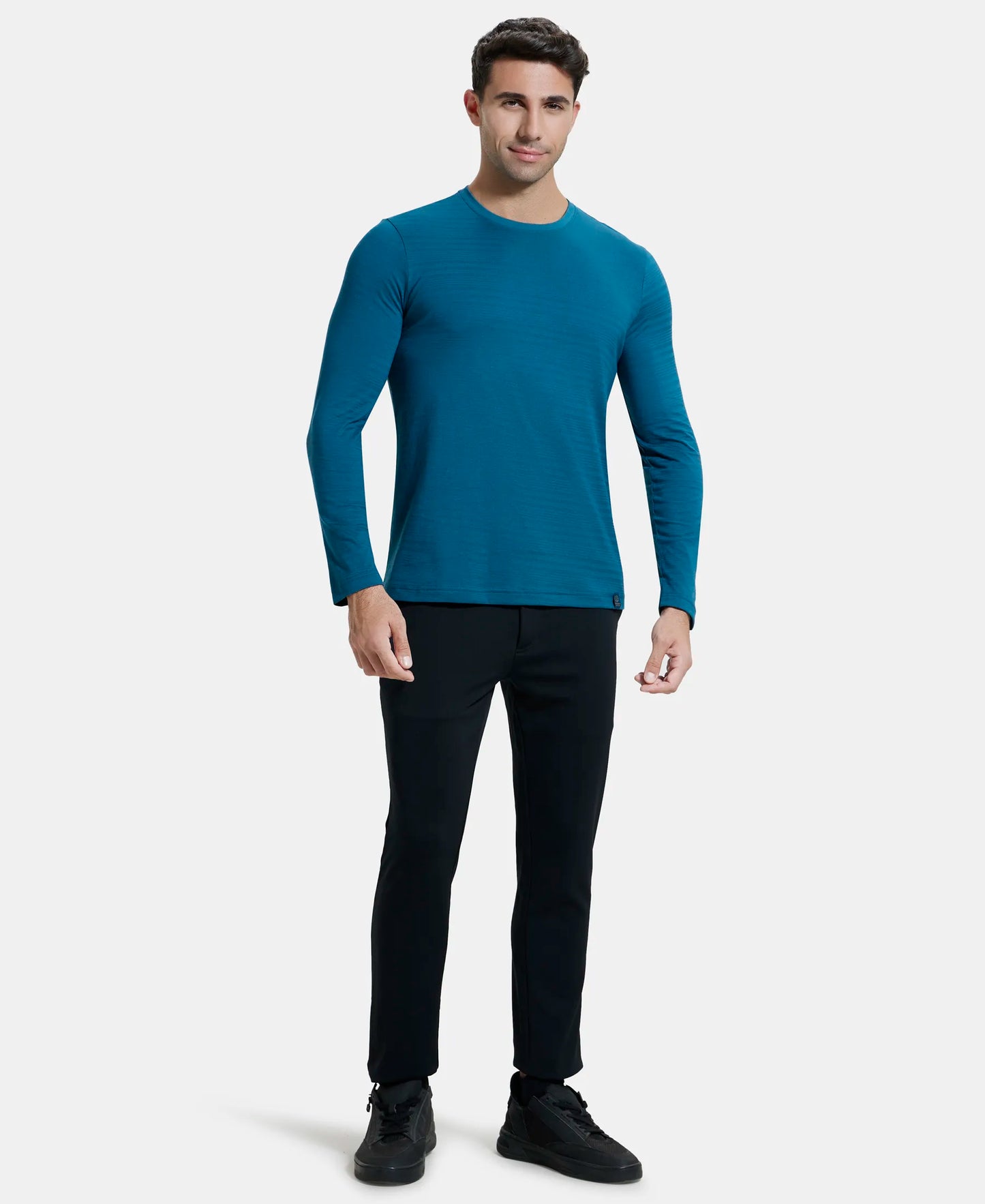 Super Combed Supima Cotton Solid Round Neck Full Sleeve T-Shirt - Blue Coral-4