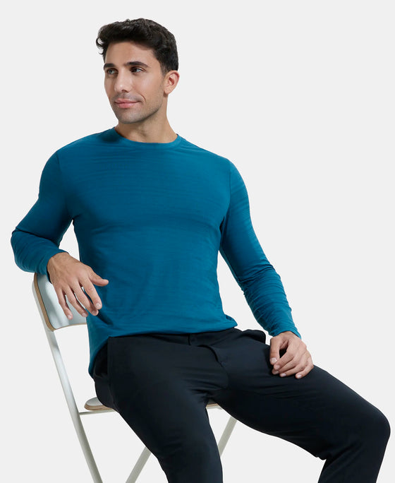 Super Combed Supima Cotton Solid Round Neck Full Sleeve T-Shirt - Blue Coral-6