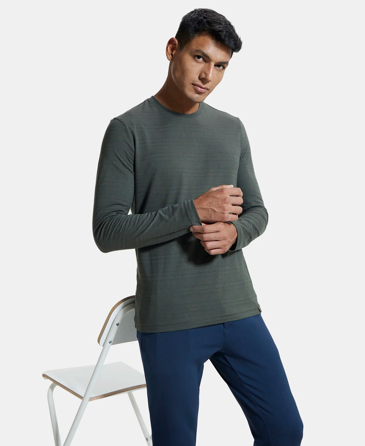 Super Combed Supima Cotton Solid Round Neck Full Sleeve T-Shirt - Deep Olive-5