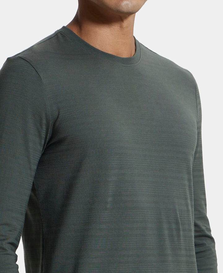 Super Combed Supima Cotton Solid Round Neck Full Sleeve T-Shirt - Deep Olive-7