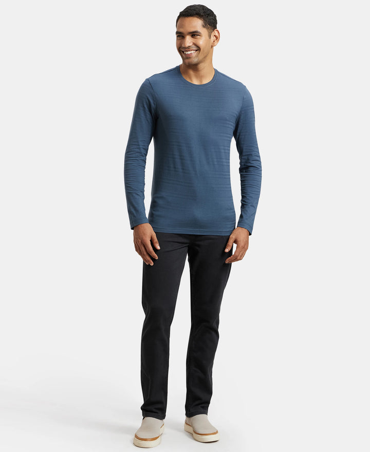 Super Combed Supima Cotton Solid Round Neck Full Sleeve T-Shirt - Mid Night Navy-4