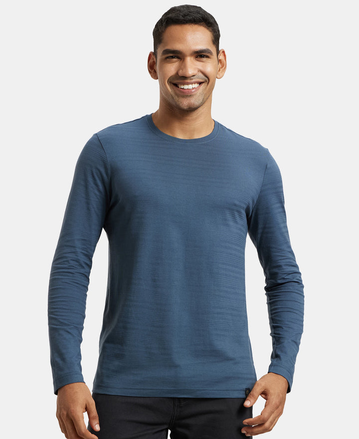 Super Combed Supima Cotton Solid Round Neck Full Sleeve T-Shirt - Mid Night Navy-5