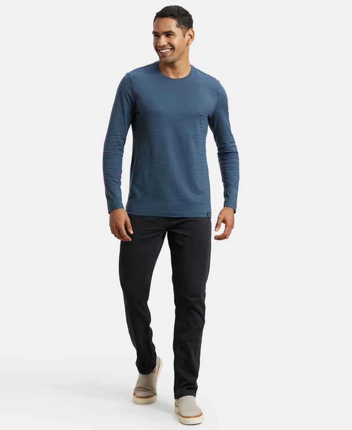 Super Combed Supima Cotton Solid Round Neck Full Sleeve T-Shirt - Mid Night Navy-6