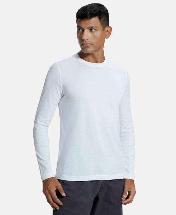 Super Combed Supima Cotton Solid Round Neck Full Sleeve T-Shirt - White-2