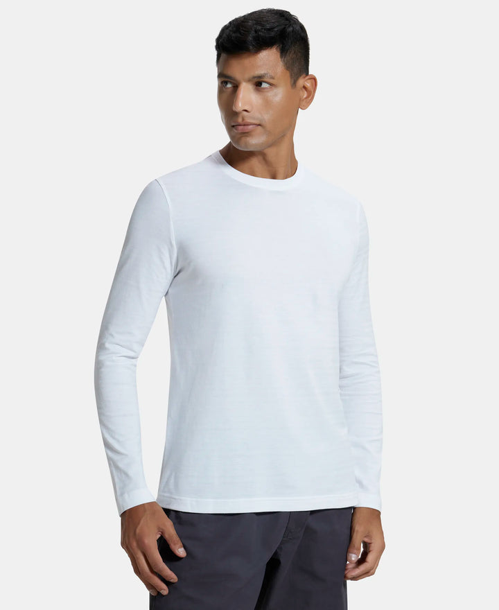 Super Combed Supima Cotton Solid Round Neck Full Sleeve T-Shirt - White-2