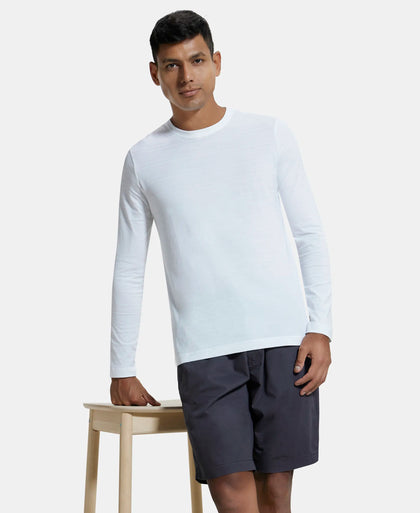 Super Combed Supima Cotton Solid Round Neck Full Sleeve T-Shirt - White-5