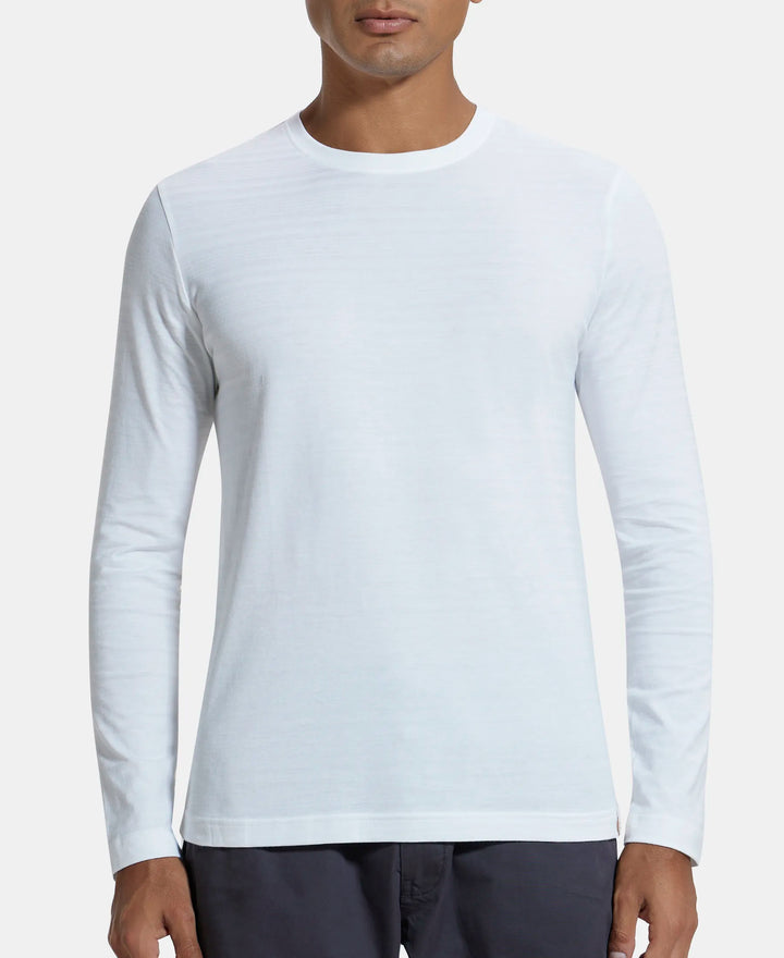 Super Combed Supima Cotton Solid Round Neck Full Sleeve T-Shirt - White-7
