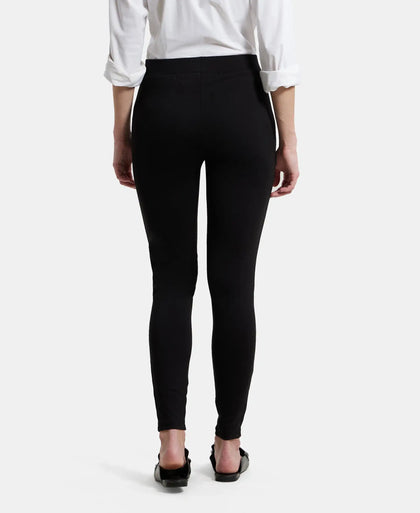 Rayon Nylon Elastane Treggings with Side Zipper Pockets - Black-3