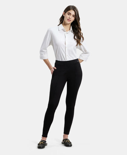Rayon Nylon Elastane Treggings with Side Zipper Pockets - Black-4