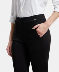 Rayon Nylon Elastane Treggings with Side Zipper Pockets - Black-6