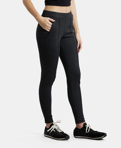 Rayon Nylon Elastane Treggings with Side Zipper Pockets - Black Melange-2