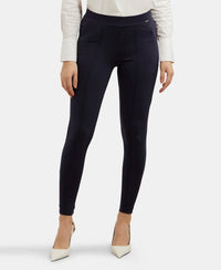 Rayon Nylon Elastane Treggings with Side Zipper Pockets - Navy Blazer-1
