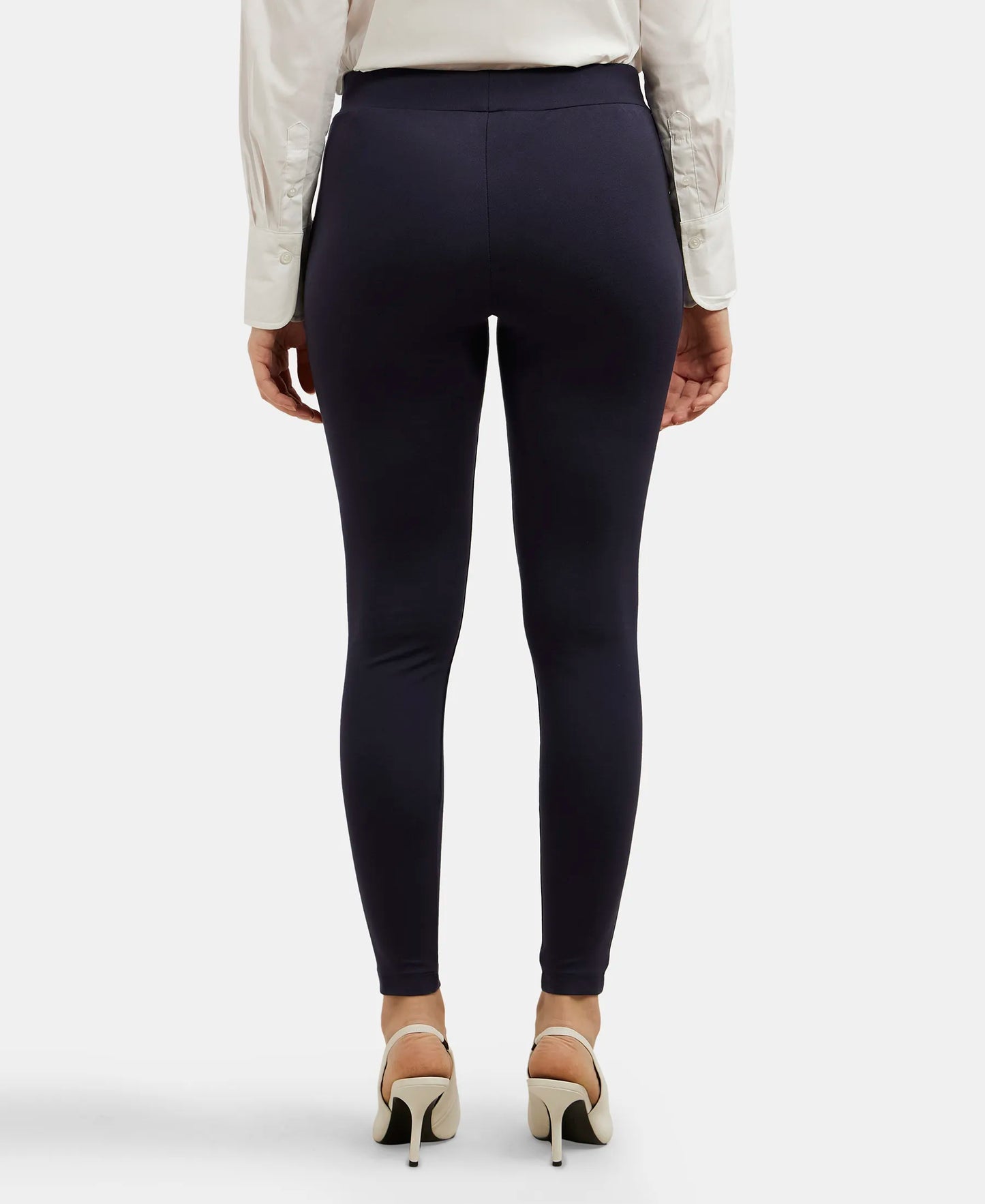 Rayon Nylon Elastane Treggings with Side Zipper Pockets - Navy Blazer-3