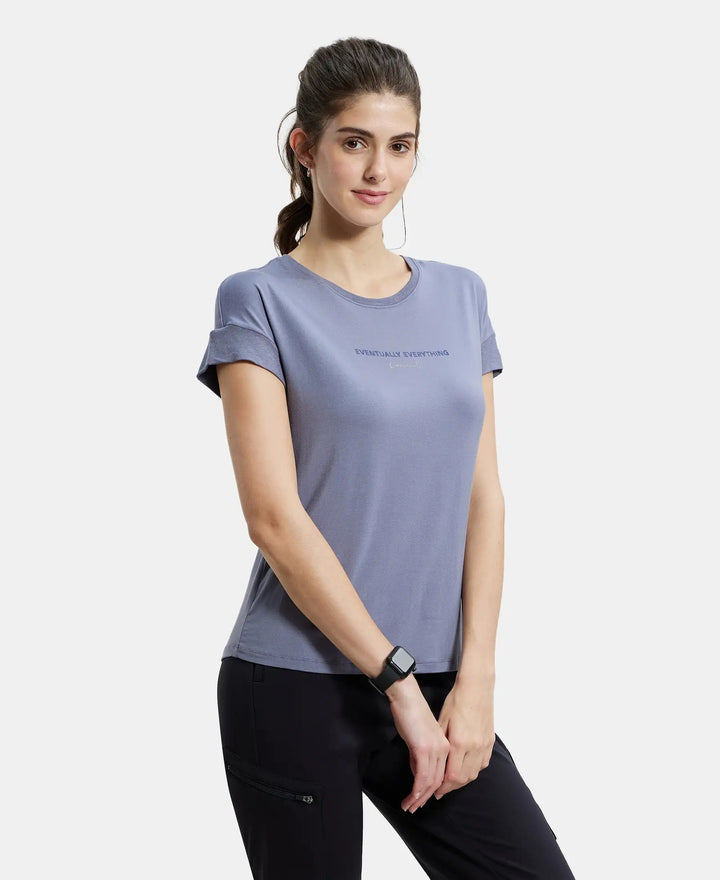 Micro Modal Elastane Relaxed Fit Graphic Printed Round Neck Half Sleeve T-Shirt - Country Blue-2