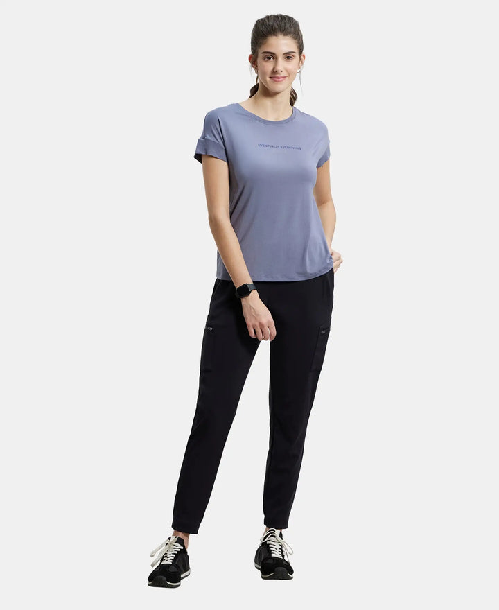 Micro Modal Elastane Relaxed Fit Graphic Printed Round Neck Half Sleeve T-Shirt - Country Blue-4