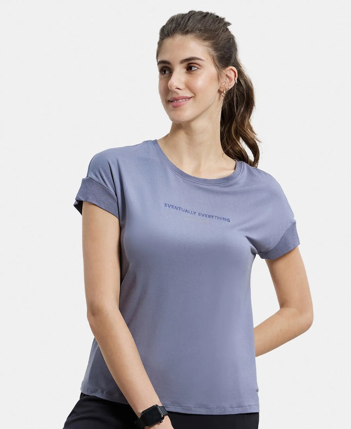 Micro Modal Elastane Relaxed Fit Graphic Printed Round Neck Half Sleeve T-Shirt - Country Blue-5