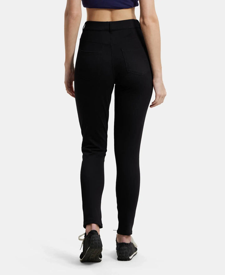 Super Combed Cotton Rich Elastane Slim Fit Jeggings With Pockets - Black-3