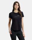 Micro Modal Fiber Relaxed Fit Graphic Print Round Neck Half Sleeve T-Shirt With Curved Hem Styling - Black-1
