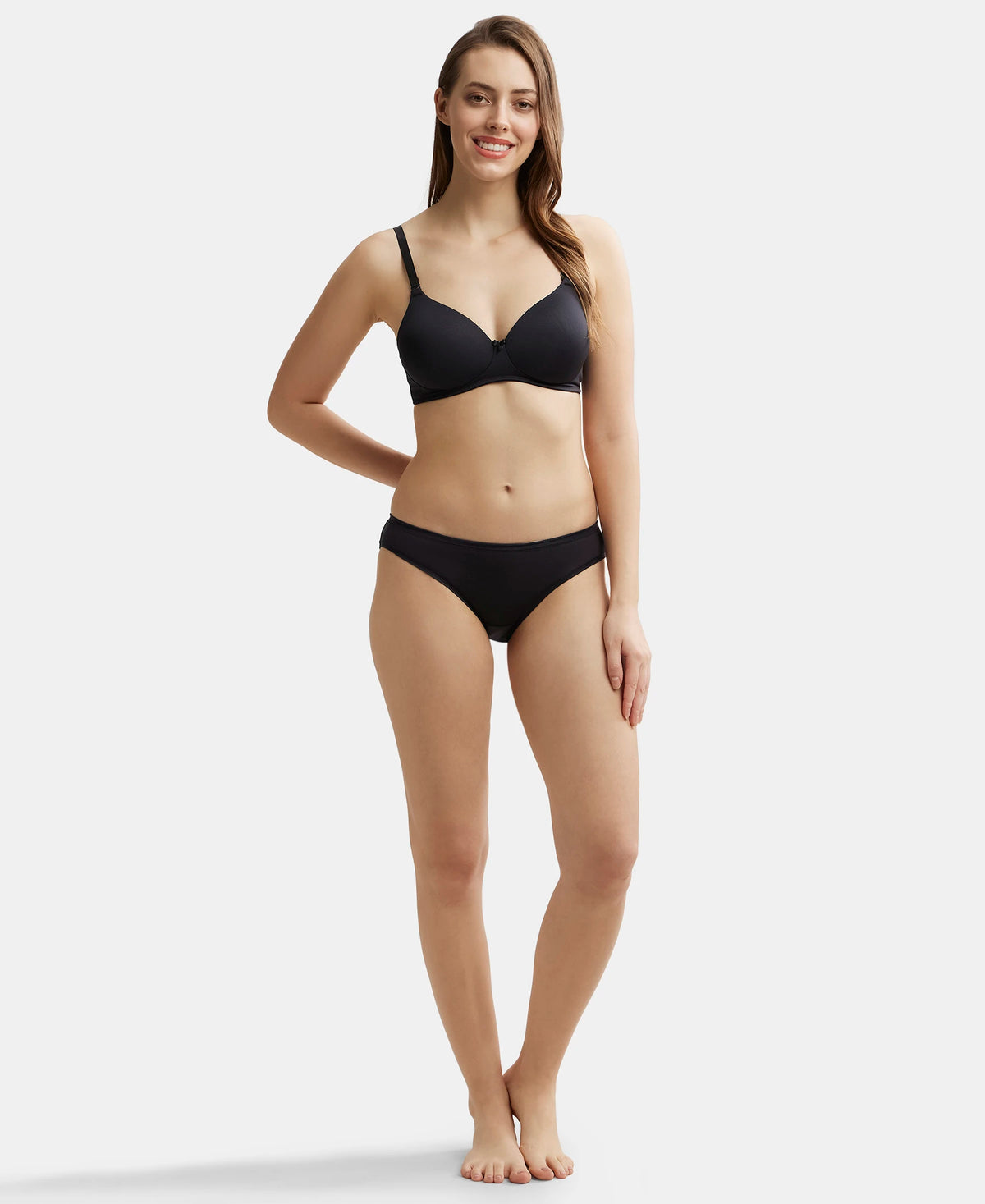 Medium Coverage Tencel Lyocell Elastane Mid Waist Bikini With Concealed Waistband and StayFresh Treatment - Black-4